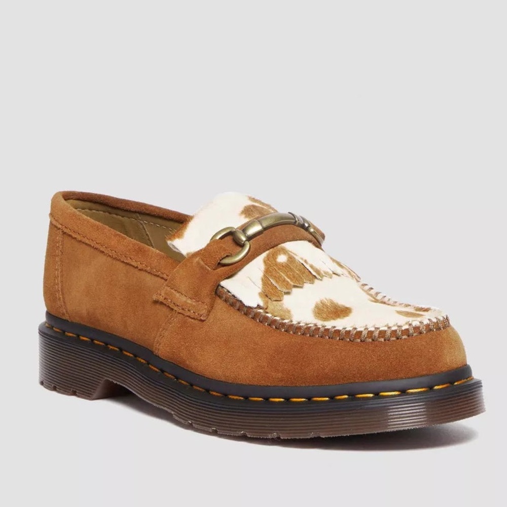 Dr. Martens Adrian Snaffle Hair-On Cow Print Kiltie Loafers